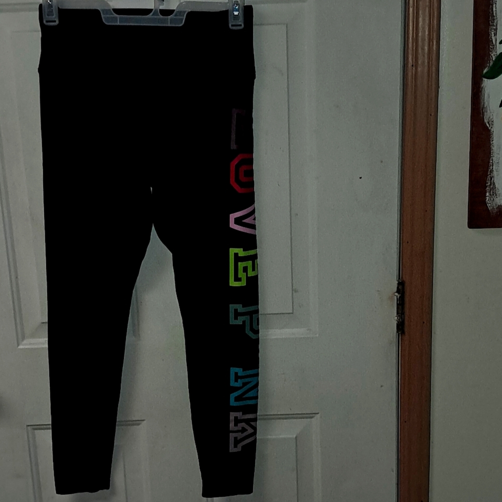 Pink VS High Waisted Woman's Large Rainbow Yogo Leggings. Black 2020